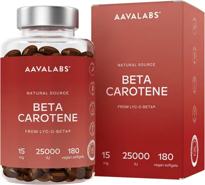 Produktbild von Beta Carotin Kapseln Hochdosiert für Bräune 25000 IE Vitamin A Hochdosiert - 180 Softgel-Kapseln