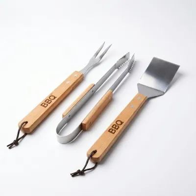 Produktbild von Xani Grillbesteck 3-teilig Edelstahl Holzgriff BBQ Set Zange Gabel Wender