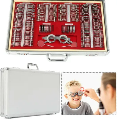 Zdjęcie produktu dla 266 sztuk zestaw soczewek testowych metalowa obręcz optometria retinoskopia stojak zestaw soczewek aluminiowe pudełko optometryczne bezpłatna ramka testowa