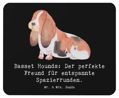 Produktbild von Mr. & Mrs. Panda Mousepad Basset Hound Freund - Schwarz - Geschenk, bedingungslose Liebe, mauspad laptop, Hunderassen Vielfalt, Eigenschaften, computermatte, Hunderasse