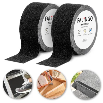 Produktbild von FALINGO Antirutsch Klebeband, PVC Anti-Slip Tape, Selbstklebend, Treppe, Stufen 2 Rollen 5 cm x 5 m ( Schwarz )