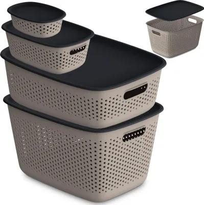 Obrázok produktu pre 4X Plastový Úložný Ažurový Box Kontajner S Vekom Škatuľa Pre Oblečenie Hračky Dokumenty 0,8 L, 3,5 L, 10 L, 17 L
