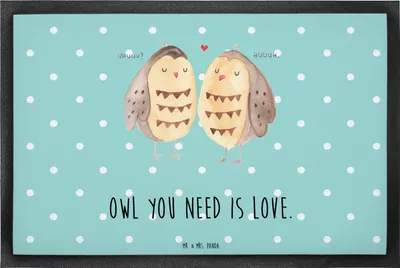 Produktbild von Mr. & Mrs. Panda Türvorleger Eulen Liebe 40 x 60 cm - Türkis Pastell - Geschenk, Eule, Schmutzmatte, Fußabtreter, Owl, fußmatte, Freund, Gummimatte, Liebesspruch