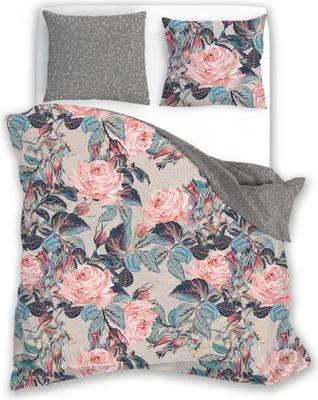 Immagine prodotto di Biancheria da letto in cotone 220x200 Flovery 001 fiori grigio-rosa 23 Faro