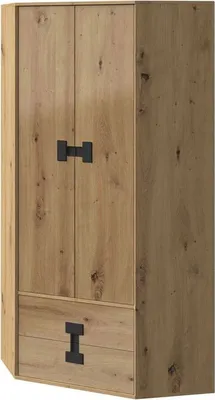 Obrázok produktu pre Rohová šatníková skriňa BASHIRA - 80 cm, dub / dub artisan lesklá
