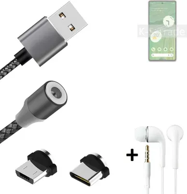 Produktbild von K-S-Trade® Hochwertiges Magnet-Lade-kabel Sync-Kabel Daten-Kabel + Kopfhörer kompatibel mit Google Pixel 7 mit USB-Typ-C-Anschluss und