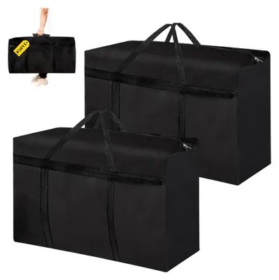 Produktbild von Große Aufbewahrungstasche,2 Stück 120L Oxford Umzugstaschen mit Reißverschluss und Griff,Wasserdichte Tragetasche für Umzug Kleidung Bettdecken Bettwäsche Aufbewahrung (Schwarz)