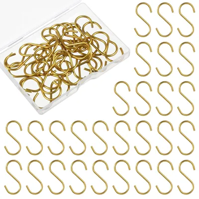 Productafbeelding van Set van 30 mini S-haken van 4 cm voor ophangen in goudkleurig metaal