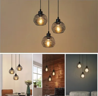 Produktbild von ZMH Pendelleuchte 3 Fammig Schwarz Hängeleuchte Vintage E27 Pendellampe Metall Höhenverstellbar 120cm Hänged für Esszimmer Esstisch Schlafzimmer Küch