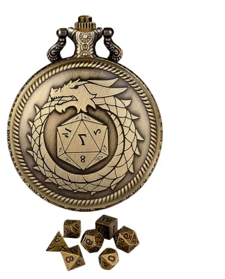 Produktbild von Taschenuhr-Würfel-Set, polyedrische Würfel aus Metall für Rollenspiele, tragbare Würfel für Tischspiele mit Etui