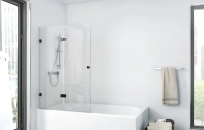 Produktbild von Badewannenfaltwand Marwell, 2-flg. 100 x 140 cm - Duschwand für Badewanne - Badewannenaufsatz mit klarglas - Duschabtrennung