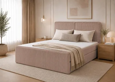 Produktbild von Boxspringbett ALIS Bett mit Bettkästen Doppelbett Stauraum Schlafzimmer Polsterbett aus Cordstoff (140x200, Braun - Tilia 17, topper VISCO)