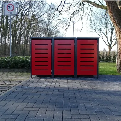 Produktbild von 3 Tailor Mülltonnenboxen Basic für 120 Liter Tonne Stanz.3 Anthrazit / Front Rot