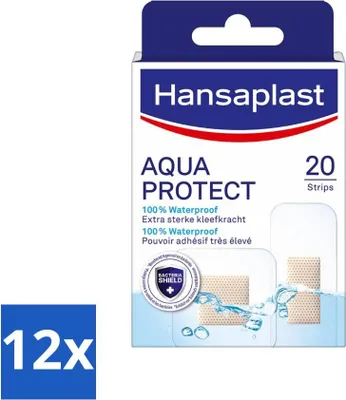 Produktbild von Hansaplast - Aqua Protect Pflaster - Wasserfeste Wundpflaster - Wasserfest - Wundpflege - 20 Pflaster - Vorteilspack - 12 Stücke