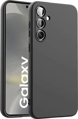 A black phone case is shown in front of a blurred image of a phone.