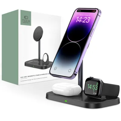 Obrázek produktu pro Tech-Protect A22 3in1 bezdrátová nabíječka na mobil / AirPods / Apple Watch, černá