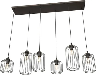 Zdjęcie produktu dla Lampa wisząca industrialna prostokątna czarna 6 drucianych kloszy regulowana VANDER 6xE27 15W Emibig