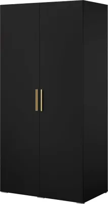 Kleiderschrank, Drehtürenschrank Schwarz mit Ablageflächen und Kleiderstangen Breite 100 cm