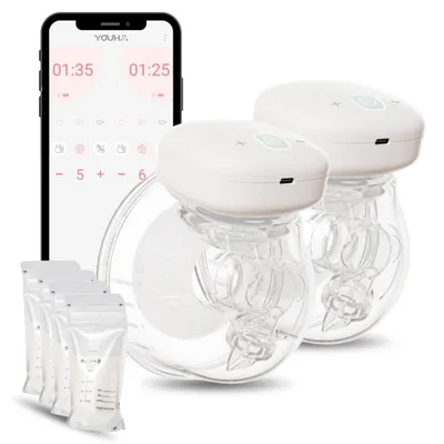 Zdjęcie produktu dla Youha - Elektryczny podwójny laktator bez użycia rąk z aplikacją - Wygodne odciąganie pokarmu - 2 kubki 240 ml - Rozmiar: 24 mm
