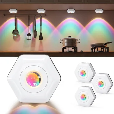 Produktbild von 4x LED Sunset Spots Batterie, Vitrinenbeleuchtung Unterbauleuchte Kabellos LED Sonnenuntergang Schranklicht Atmosphäre dekorative Lichter Nachtlichter