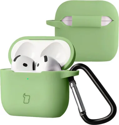 Produktbild von Silikonhülle mit Karabiner für AirPods 4, Bizon Case Headphone Silicone, Hellgrün
