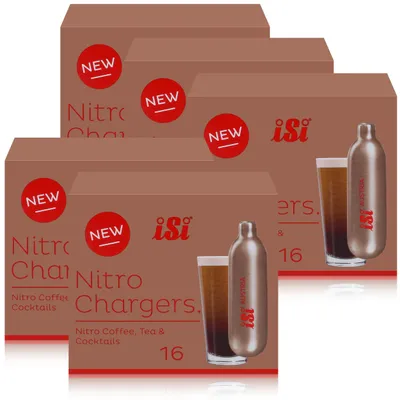 Produktbild von iSi Nitrokapseln/Nitro Chargers 16 Kapseln für Kaffee, Tee, Cocktails (5er Pack)
