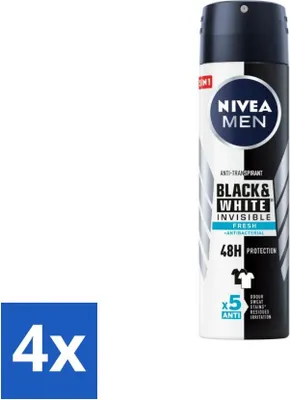 Produktbild von NIVEA Men Deodorant Spray Invisible für Black & White Fresh 150 ml - Vorteilspack - 4 Stücke