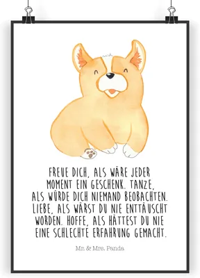 Produktbild von Mr. & Mrs. Panda Bild Corgie DIN A4 - Weiß - Geschenk, Lebensfreude, Hund, Lebensfroh, Spruch, drucke, wanddeko, Wandbild, Wanddekoration, Sprüche, kunstdruck poster