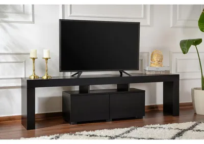 Image de Meuble TV Banc TV noir effet bois L 180 cm, rangements, style moderne