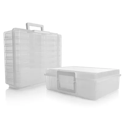 Produktbild von BigDean 2 Stück Fotoaufbewahrungsbox mit 16 Fächern – Foto Organizer für Bilder, Karten, Bürobedarf uvm. – Fotobox BPA-frei & aus robustem Kunststoff