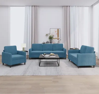 Produktbild von Design 3-tlg. Sofagarnitur Blau Samt, Schlafsofas 2024 Neu