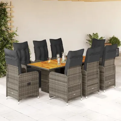 Produktbild von Design 9-tlg. Garten-Bistro-Set mit Kissen Grau Poly Rattan, Gartenmöbel-Sets 2024 Neu