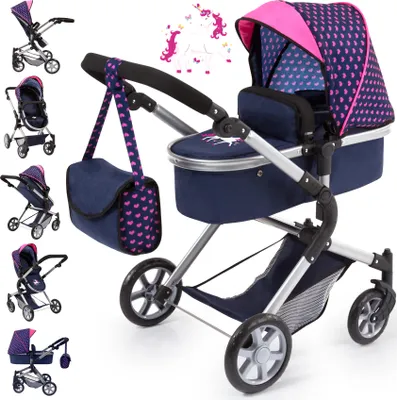 Produktbild von Puppenwagen City Neo blau/pink mit Einhorn