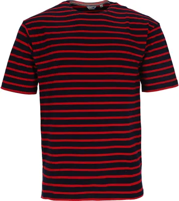 Produktbild von modAS Herren T-Shirt Bretonisches Streifenshirt – Ringelshirt Streifenshirt Kurzarm mit Streifen aus Baumwolle in Blau-Rot Größe 52