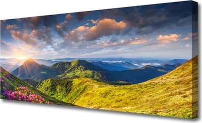 Produktbild von Tulup Leinwand-Bilder 125x50 Wandbild Canvas Kunstdruck Gebirge Sonne Wiese Landschaft