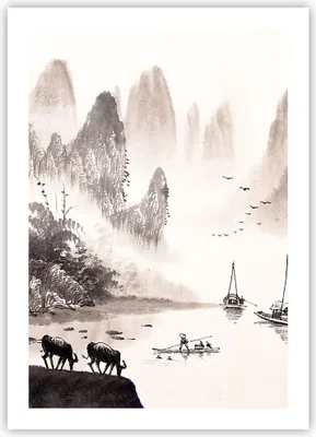 Produktbild von Poster - Poster ohne Rahmen - Chinesisch Landschaft Aquarell - 50x70 cm - Wand Bild - Wanddeko - Wandbilder - Kunstposter - Wandposter - Bilder - Kunstdruck - Wandbild - P2XPA50x70-4265