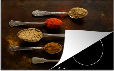 Produktbild von KitchenYeah© Herdabdeckplatte Indische Gewürze auf einem Löffel , 81x52cm, Küche Deko, Glaskeramikkochfeld Herdabdeckung, Abdeckplatte fùr Kochfeld