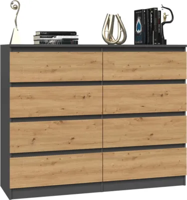 Produktbild von Kommode, Schlafzimmer Flur, Schrank, Sideboard, Highboard mit 8 Schubladen, Breite 120 cm Höhe 97 | Anthrazit Artisan