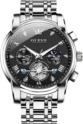 Produktbild von Uhren Herren Chronograph Wasserdicht Analog Quarz Uhr Herren Mode Lässig Business Leuchtend Edelstahl Großgesicht Herrenuhr