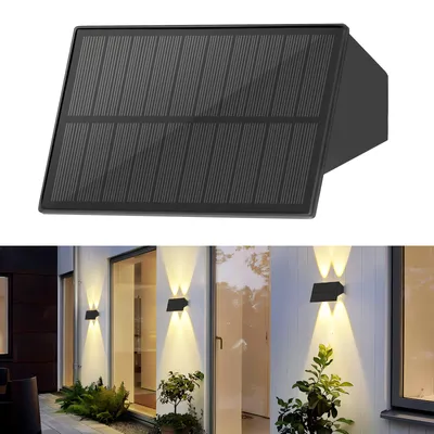 Image de ZMH Lampes solaires d'extérieur Applique murale solaire d'extérieur étanche Applique murale d'extérieur Led d'extérieur Blanc chaud Applique murale solaire Sans fil Up and Down éclairage solaire pour mur Chemin de clôture