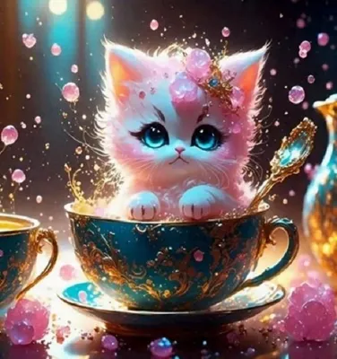 Imagen del producto de Mosaico De Diamantes Con Diseño De Gato En Una Taza, Marca Haft, 23X30 Cm