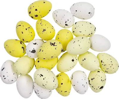 Image de Œufs en polystyrène - Décoration de Pâques  2,5 x 3,5 cm - Œufs de caille - 24 pièces - jaune