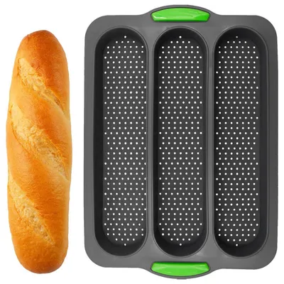 Immagine prodotto di Stampo in silicone per baguette, con 3 cavità, antiaderente, resistente al calore e riutilizzabile