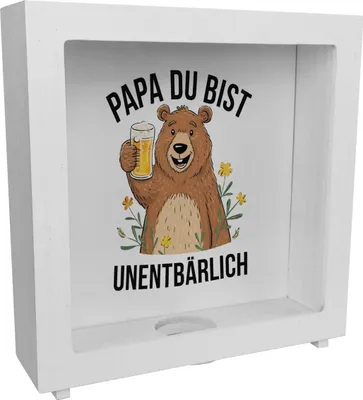 Produktbild von Bär mit Bier PAPA du bist UNENTBÄRLICH Rahmen Spardose aus Holz
