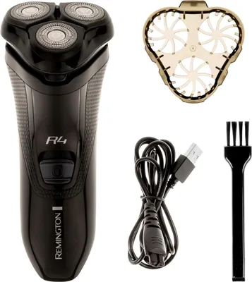 Imagen del producto de Remington R4002, afeitadora rotativa, negra, con sistema de corte "Jezdec", con base de carga, alimentada por batería, batería integrada
