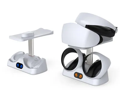 Zdjęcie produktu dla Stacja ładowania kontrolerów VR - Podwójne ładowanie padów - Podstawka pod gogle PS VR2 - Ze wskaźnikiem LED