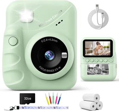 Produktbild von Kinderkamera Sofortbildkamera,48MP 3.0 Zoll Sofortbildkamera Kinder mit 32G Karte & 3 Rollen Druckpapier, Geschenke für Jungen & Mädchen 3-12 Jahren