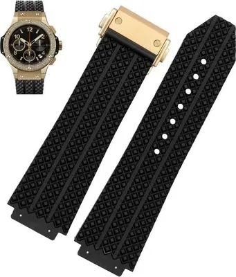 Immagine prodotto di Cinturino per orologio, materiale gomma, chiusura in acciaio, nero-oro-A, 25 mm-19 mm-c