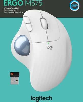 Obrázok produktu pre Logitech ERGO M575, Pravoruké, Trackball, RF Wireless + Bluetooth, 2000 DPI, Biela