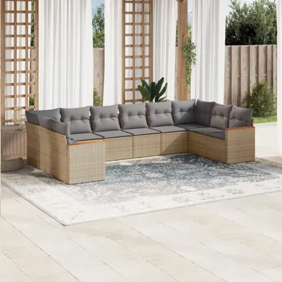 Produktbild von Design 10-tlg. Garten-Sofagarnitur mit Kissen Beige Poly Rattan, Gartenmöbel-Sets 2024 Neu